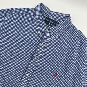 Ralph Lauren Men's Blue Gingham Linen Short Sleeve‎ Button Down Shirt 3XLT Tall